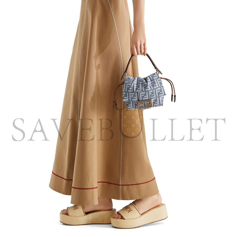 F**di mamma baguette small blue denim-effect ff jacquard mini-bag 8bs105av5wf1sxq (16*13*10cm)